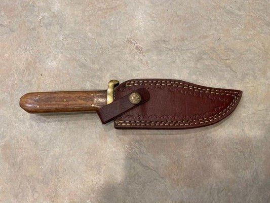 Heritage Forge Large Damascus Steel Bowie Knife Walnut Wood Handle Hunting Blade