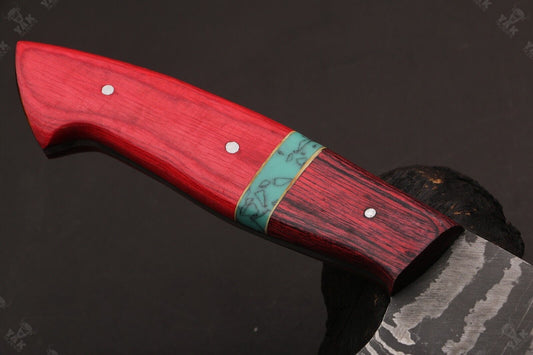 13.5" Custom Hand Forged Fire Damascus Steel Santoku Chef Knife – Camel Bone & Wood Handle