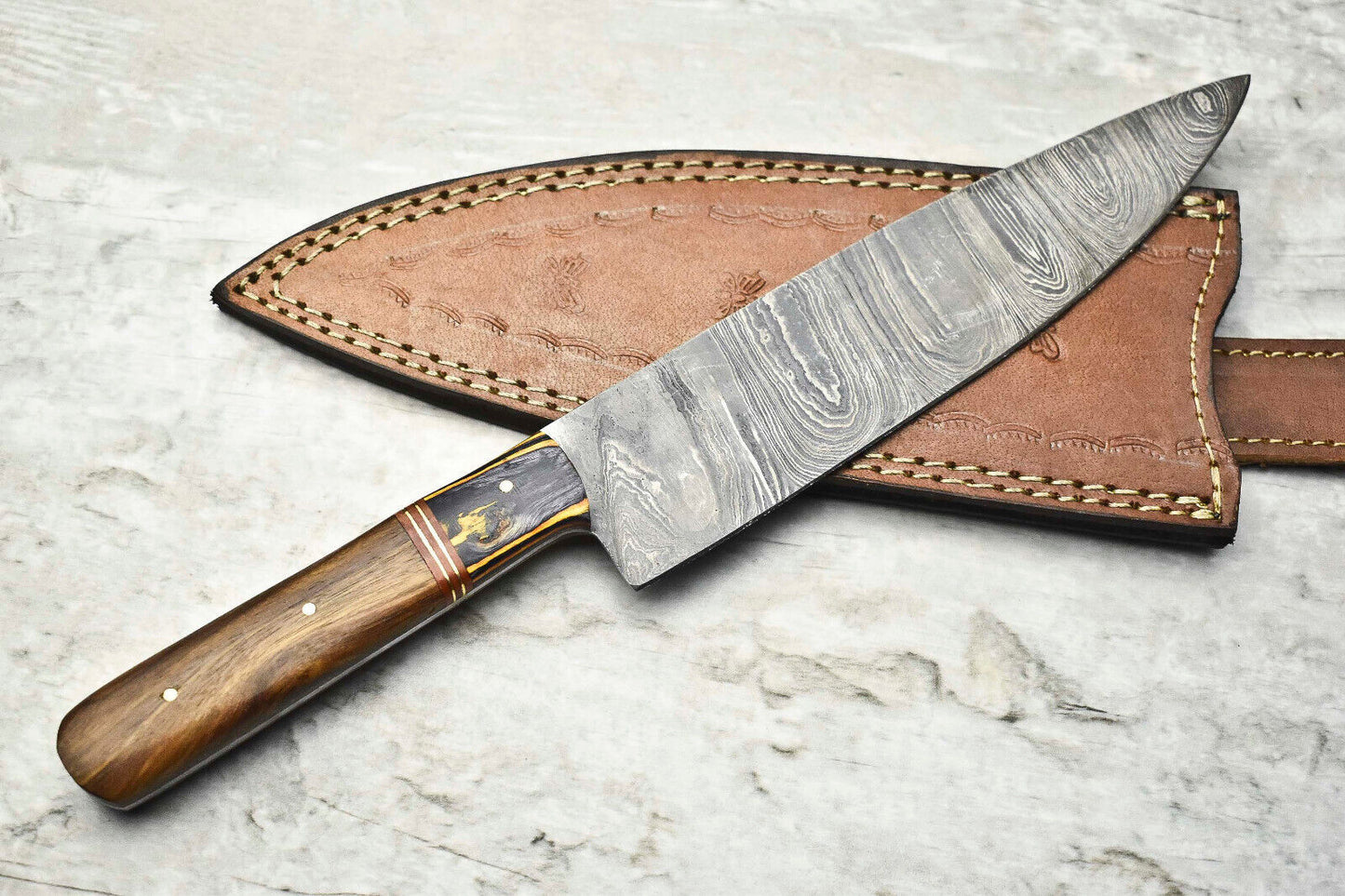 "Hand-Forged Damascus Steel Chef Knife – Full Tang Custom Sport Blade"
