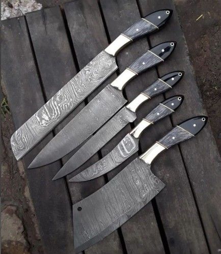 5-Piece Handmade Damascus Steel Chef Knife Set, Kitchen Cutlery, Gift Boxed