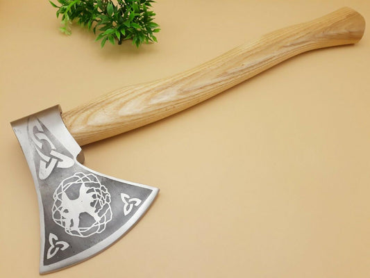 Rare Custom Handmade D2 Steel Etched Blade Viking Tomahawk Axe