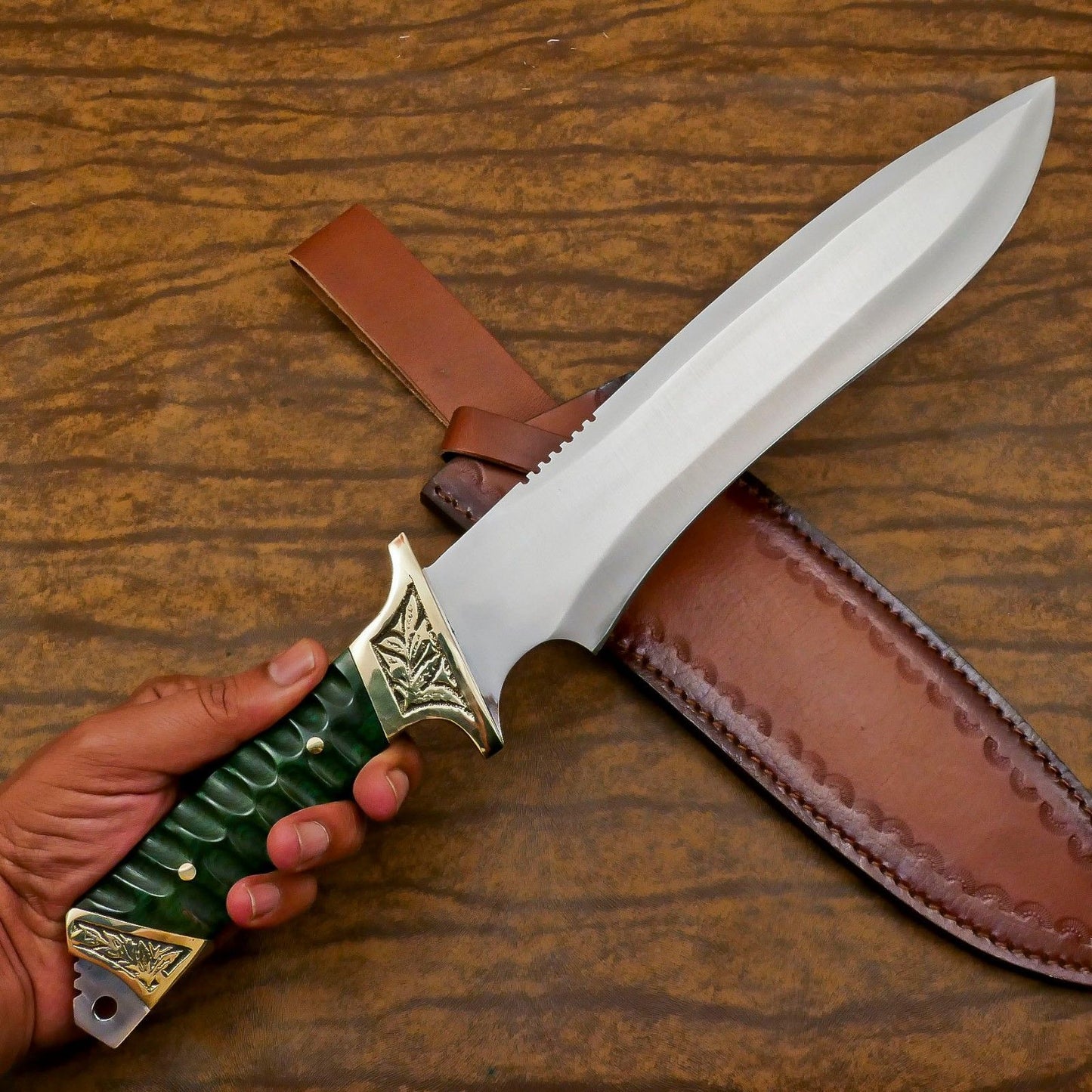 Frontier 12-Inch D2 Steel Full Tang Bowie Hunting Knife with Pakka Wood Handle