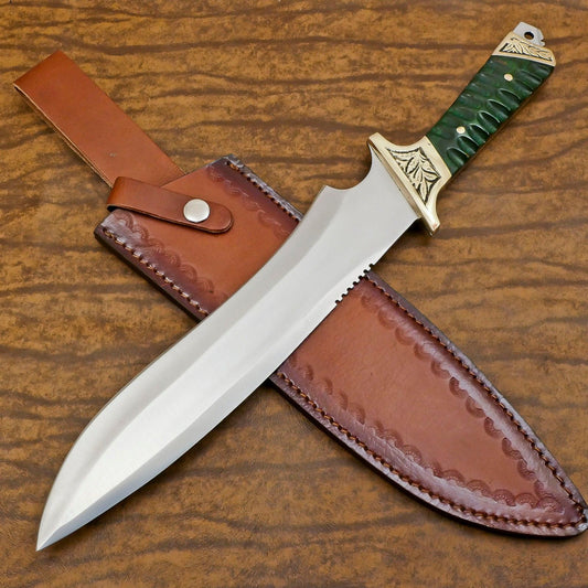 Frontier 12-Inch D2 Steel Full Tang Bowie Hunting Knife with Pakka Wood Handle