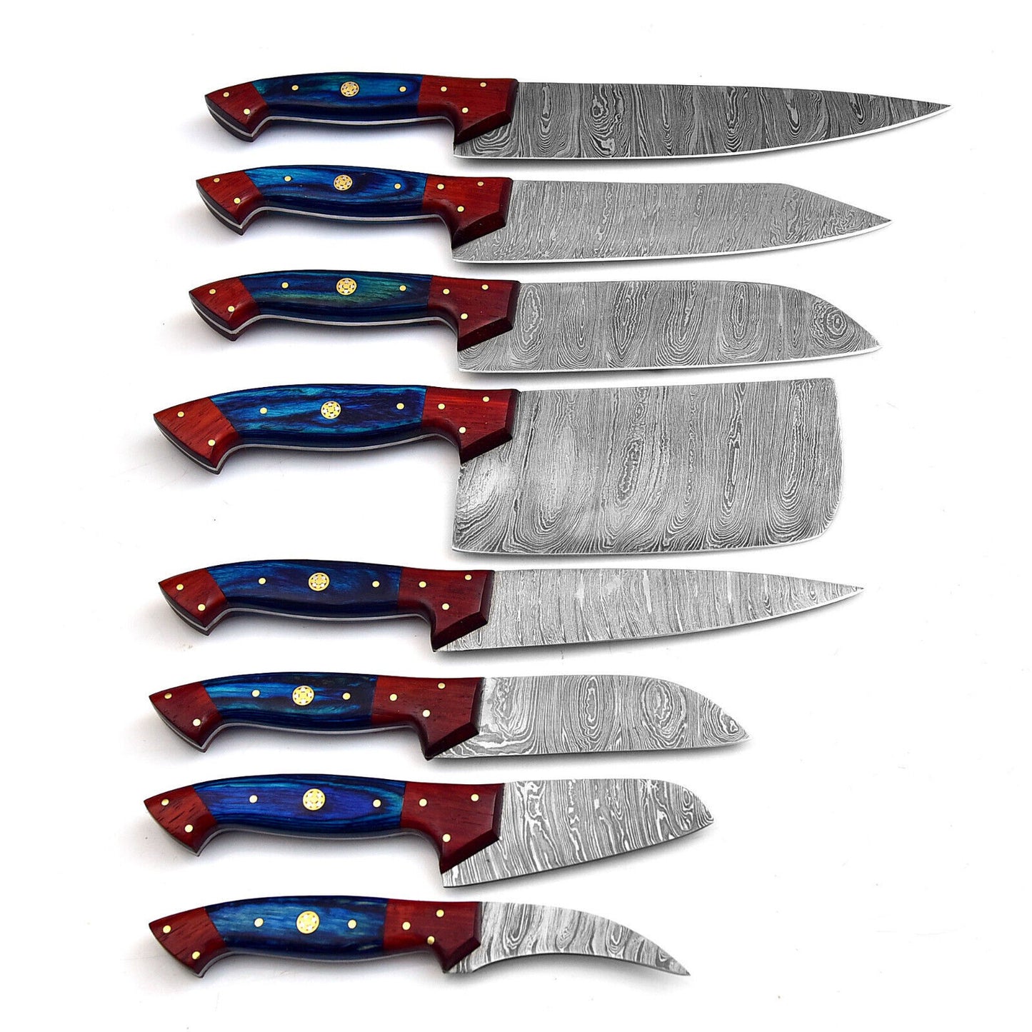Professional 8-Piece Damascus Steel Kitchen Knife Set with Leather Carry Bag