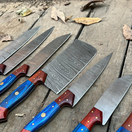 Professional 8-Piece Damascus Steel Kitchen Knife Set with Leather Carry Bag