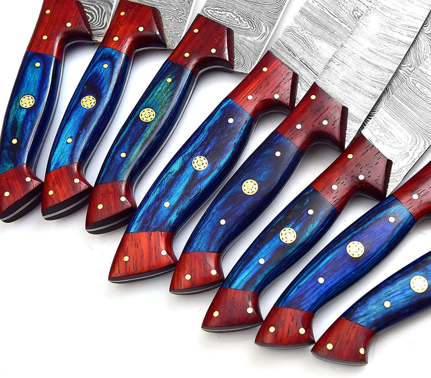 Professional 8-Piece Damascus Steel Kitchen Knife Set with Leather Carry Bag