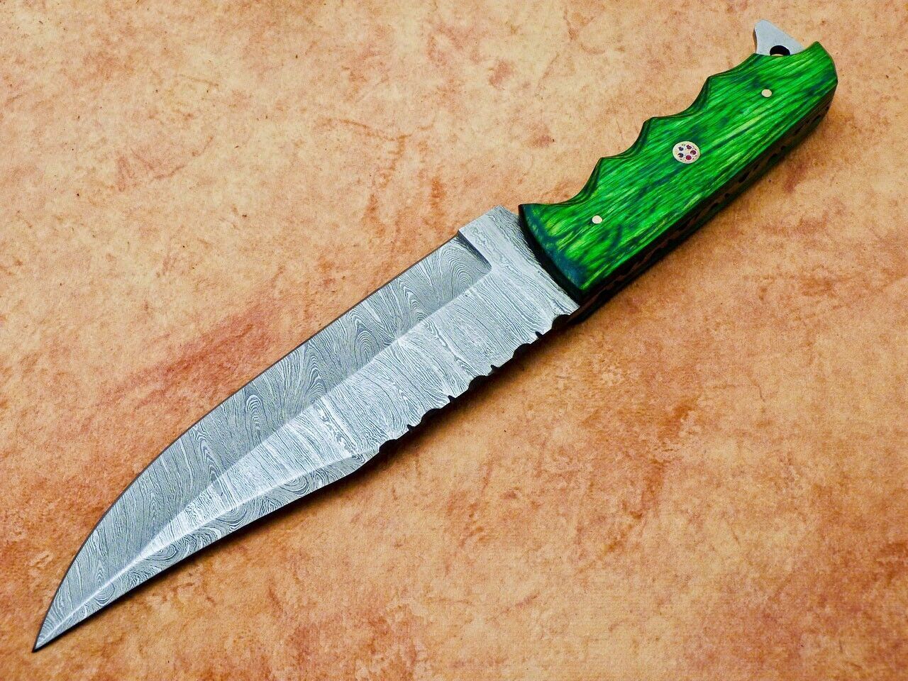 12 Inch Handmade Damascus Hunting Bowie Knife with Hardwood Handle