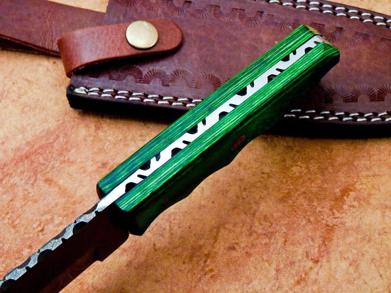 12 Inch Handmade Damascus Hunting Bowie Knife with Hardwood Handle
