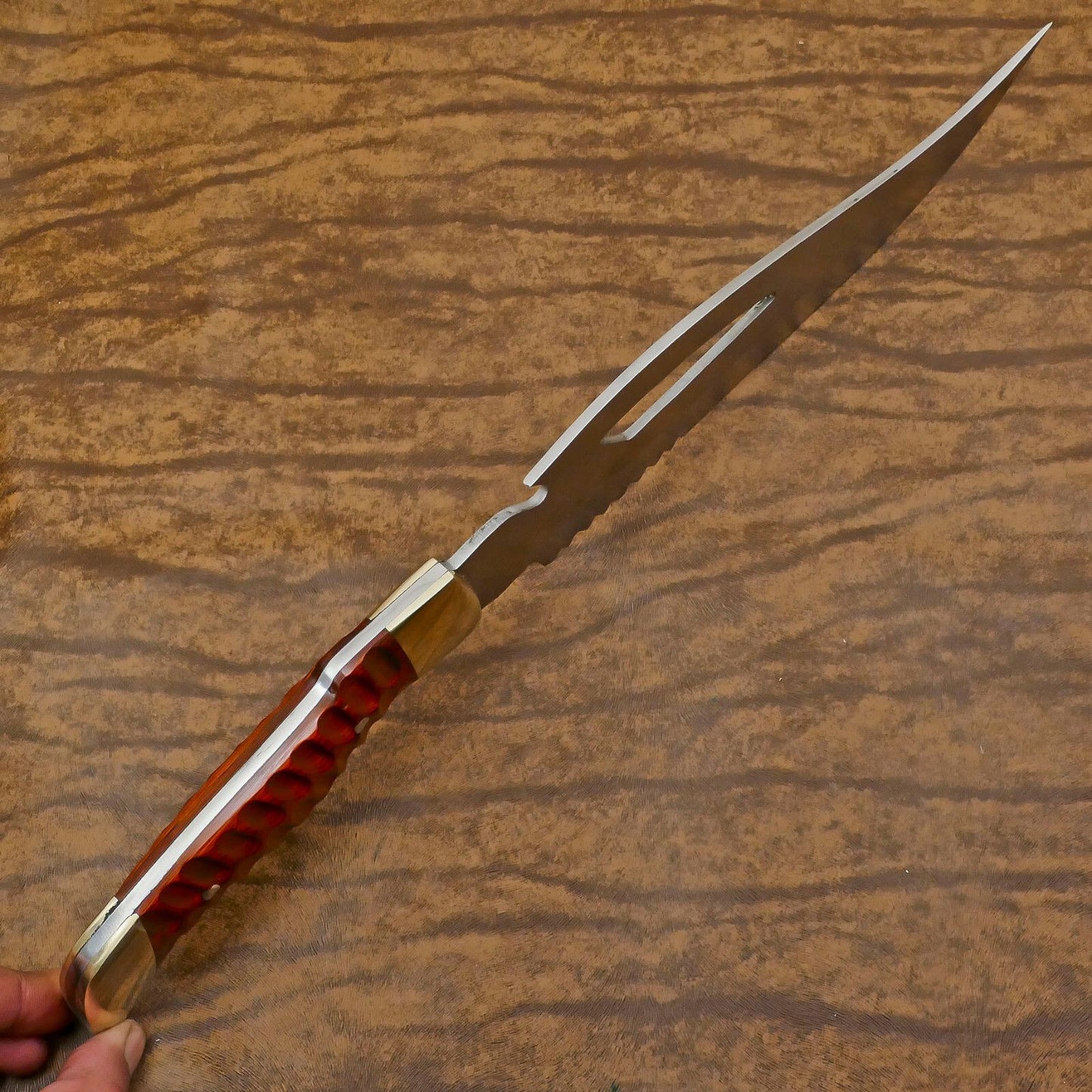 Hunter D2 Bowie Knife | 12-Inch Blade with Pakka Wood Handle & Leather Sheath