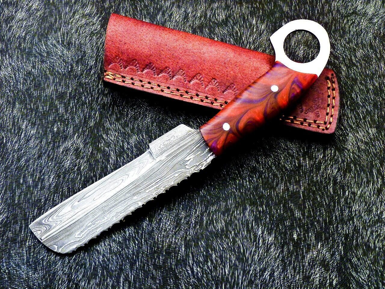 10" Damascus Steel Bowie Knife | Cowboy Bull Cutter EDC | Resin Handle