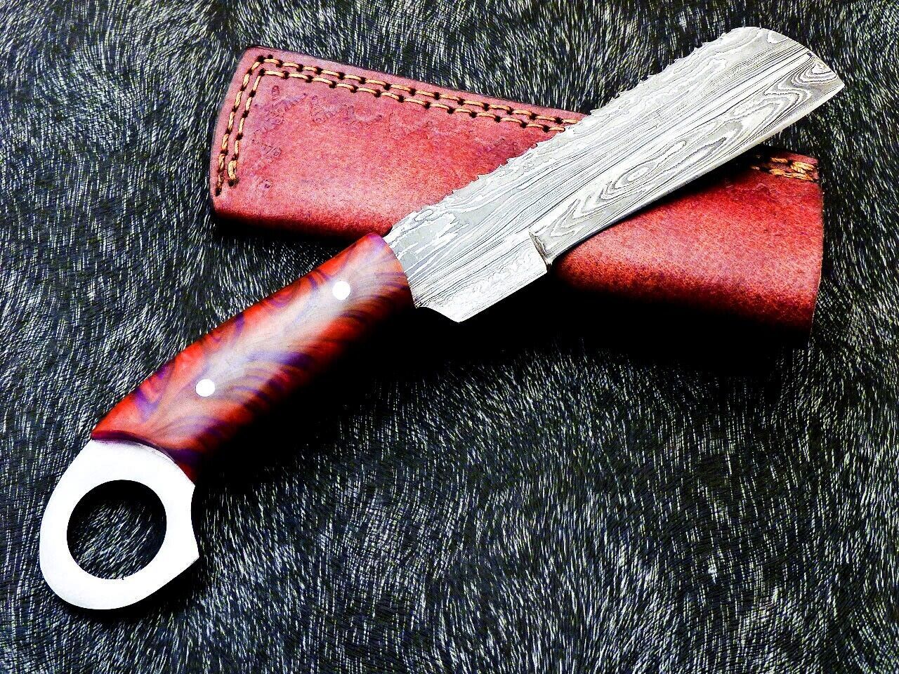 10" Damascus Steel Bowie Knife | Cowboy Bull Cutter EDC | Resin Handle