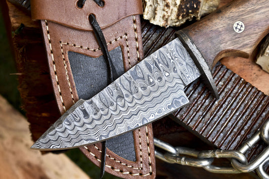 10" Custom Ladder Damascus Skinner Knife Walnut Wood Handle Damascus Guard Hunting Fishing