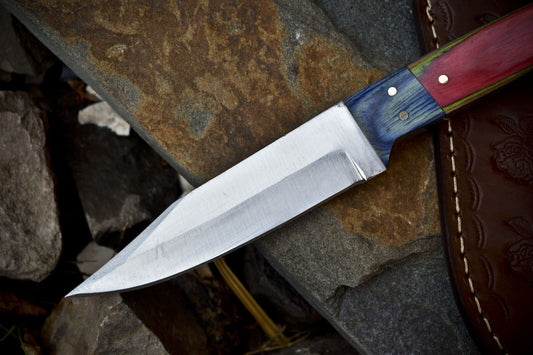 9" Skinner Knife | AUS-8 Steel Blade | Hardwood Handle with Wooden Bolster | Leather Sheath | Fishing & Hunting