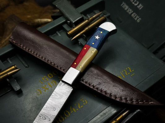 Heritage Forge Handmade Damascus Steel Chef Knife Bone Handle Hunting Knife