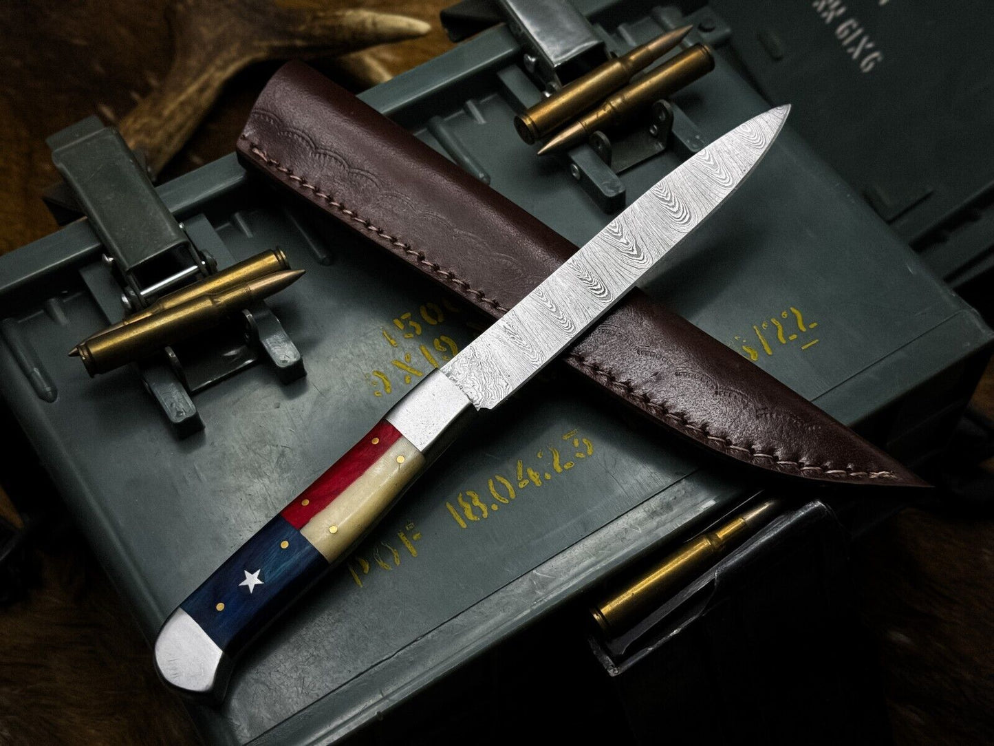 Heritage Forge Handmade Damascus Steel Chef Knife Bone Handle Hunting Knife