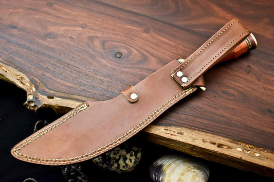 Handmade Damascus Bowie Knife | 15" Hunting Blade with Hardwood Handle