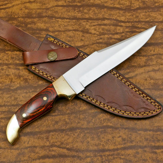 Handmade D2 Full Tang Bowie EDC Hunting Knife – 12" Pakka Wood Handle with Sheath