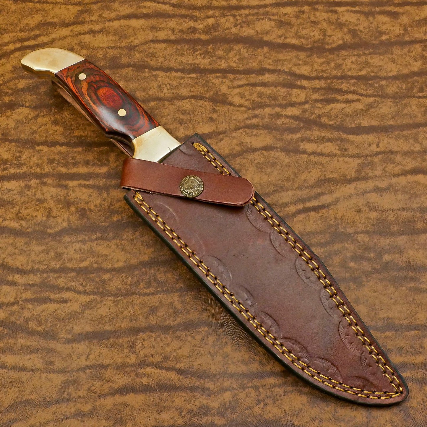 Handmade D2 Full Tang Bowie EDC Hunting Knife – 12" Pakka Wood Handle with Sheath