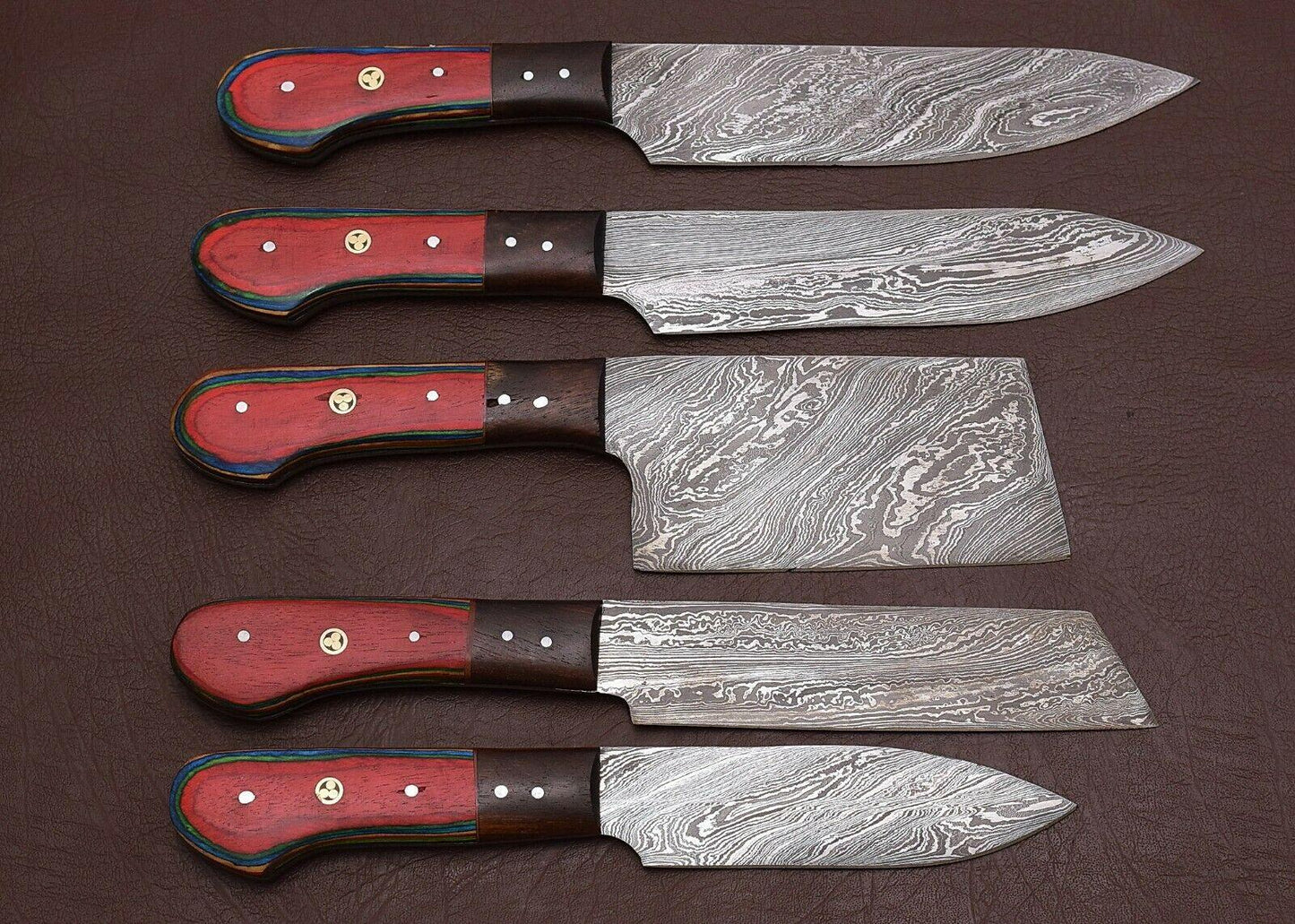 Handmade Damascus Steel Chef Knife Set – 4pcs Kitchen Knives with Pakka Wood Handle