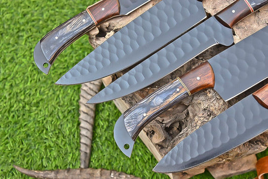 Custom Handmade Carbon Steel Kitchen Chef Set With Black Wood Handle