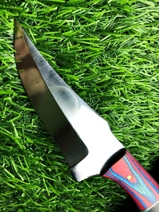 8" Handmade Stainless Steel Bowie Knife – Compact Survival Hunting Blade with Leather Sheath