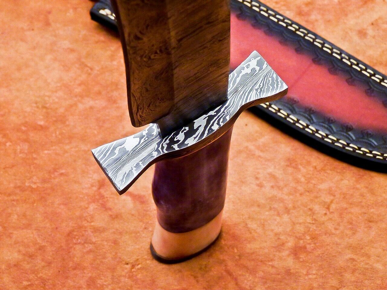16 Inch Handmade Damascus Steel Bowie Hunting Knife with Camel Bone Handle and Resin by Heritage Forge