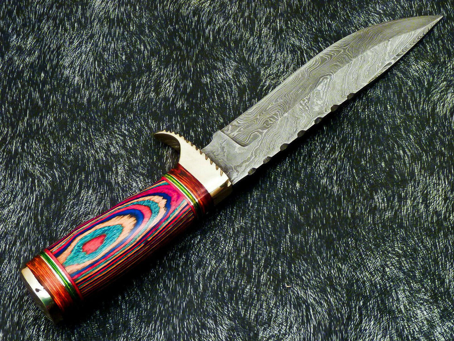 Authentic Hand Forged Damascus 12" Bowie Hunting Knife – Hard Wood Handle