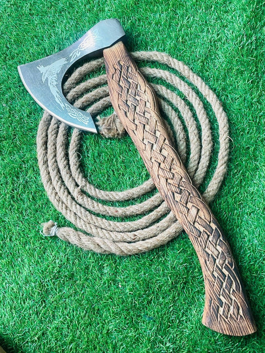 Handmade Viking Bearded Tomahawk Axe with Carbon Steel Blade and Wooden Handle 24 Inch
