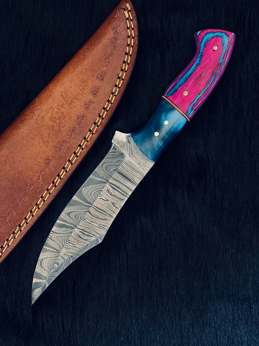 Heritage Forge 9.75 Inch Damascus Steel Bowie Knife Camel Bone and Wood Handle