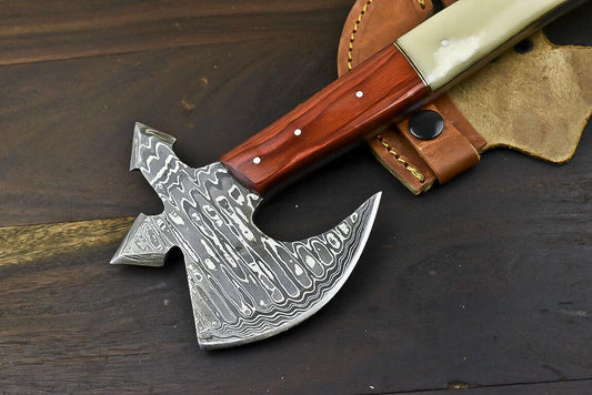 Handmade Damascus Clever Chopper Axe Knife with Camel Bone Handle – 12.8 Inch