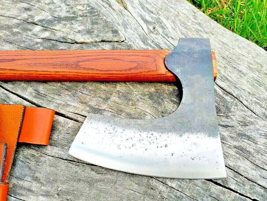 Hand Made Carbon Steel Viking Axe – Hunting Camping Outdoor Tool with Leather Sheath