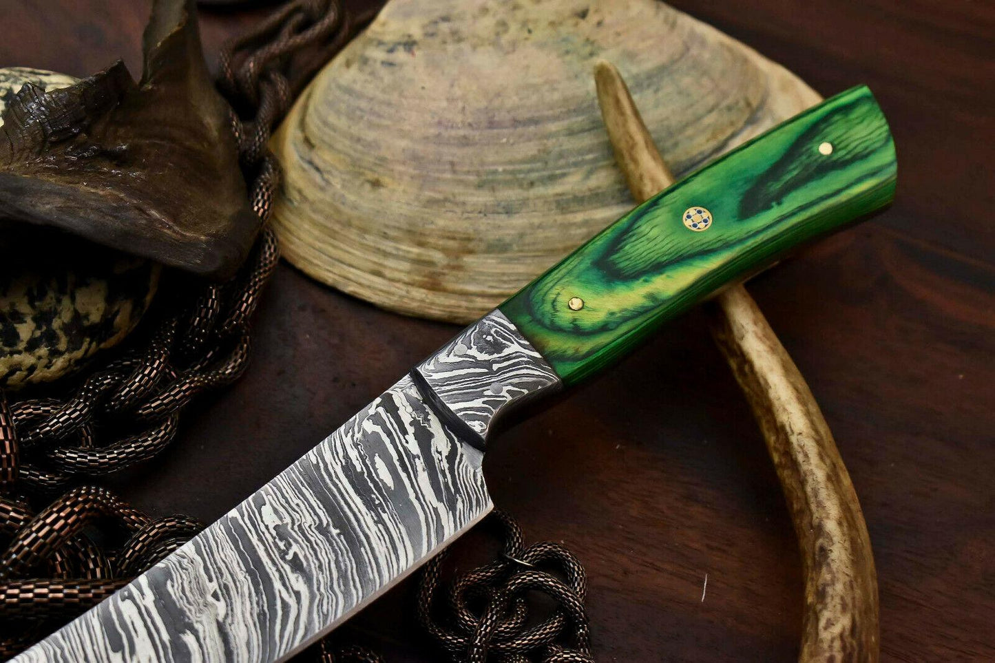 Handmade Damascus Steel Chef Kitchen Knife | Full Tang with Hard Wood Handle – 13"