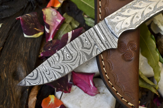 8.5" Handmade Skinner Knife ATS-34 Steel Blade Damascus Handle Everyday Carry