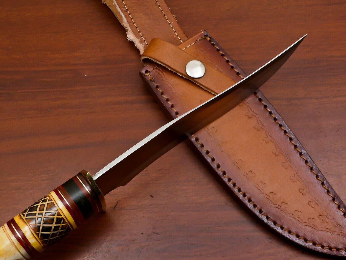 12" Handmade D2 Steel Bowie Knife – Clip Point Full Tang Fixed Blade Hunting & Survival Knife