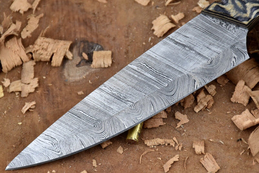 Custom Handmade Forged Damascus Steel Kitchen Chef Knife – Black & Yellow Dollar Sheet Handle