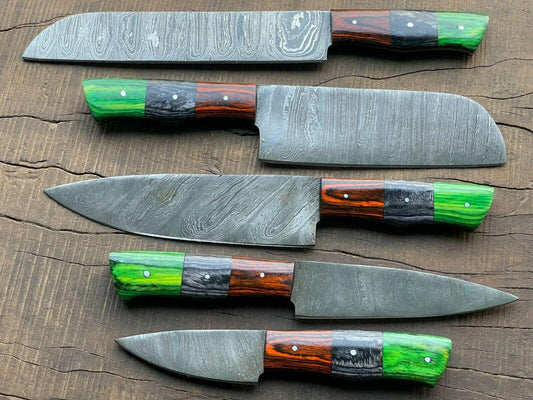 EVEREST HUNT 5-Piece Handmade Damascus Chef Knife Set – Custom Kitchen Knives
