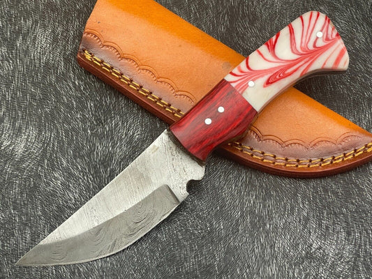 8 Inch Handmade Damascus Bowie Knife with Resin and Hardwood Handle