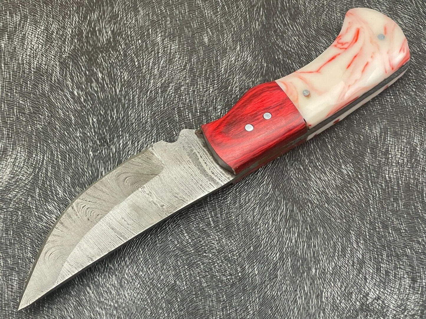8 Inch Handmade Damascus Bowie Knife with Resin and Hardwood Handle