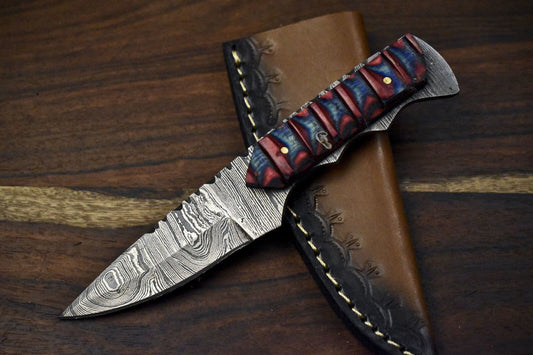 7.5" Twist Damascus Skinner Knife Hard Wood Handle Custom Handmade EDC
