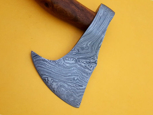 Hand Forged Damascus Steel Battle Axe with Rose Wood Handle – 512 Layer Twist Pattern