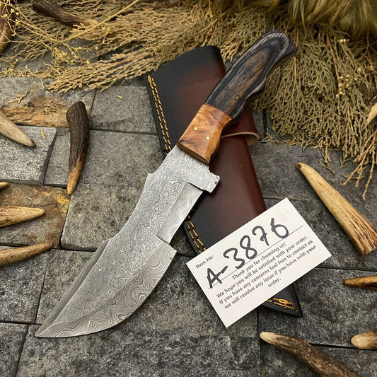 Heritage Forge 11 Inch Handmade Damascus Steel Tracker Hunting Knife with Wooden Handle