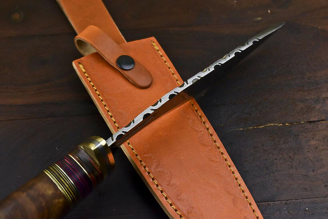 13.7" Damascus Steel Tactical Bowie Knife with Walnut Wood Handle