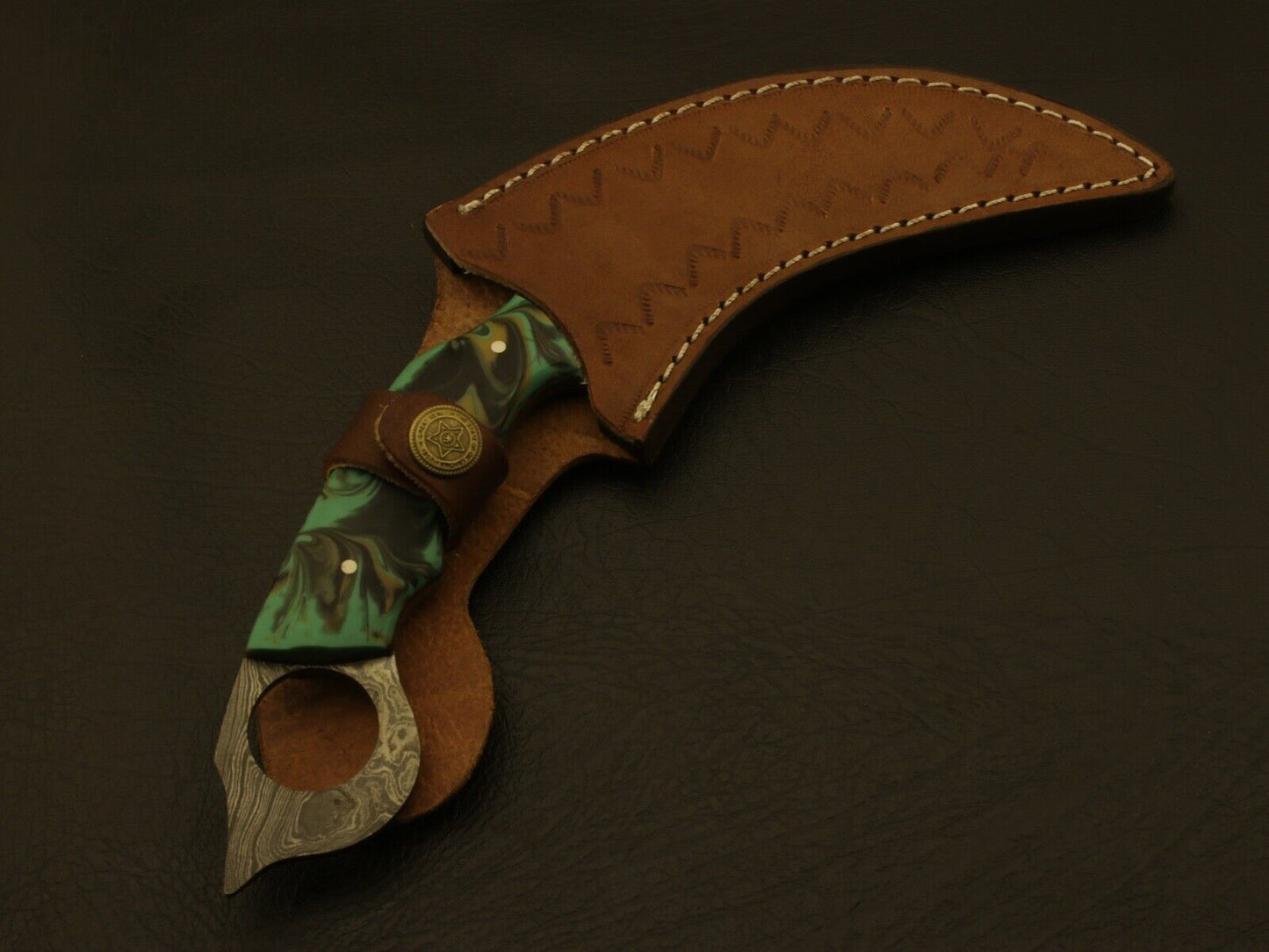 9” Handmade Damascus Karambit Knife Best Karambit With Resin Handle & Damascus Bolsters