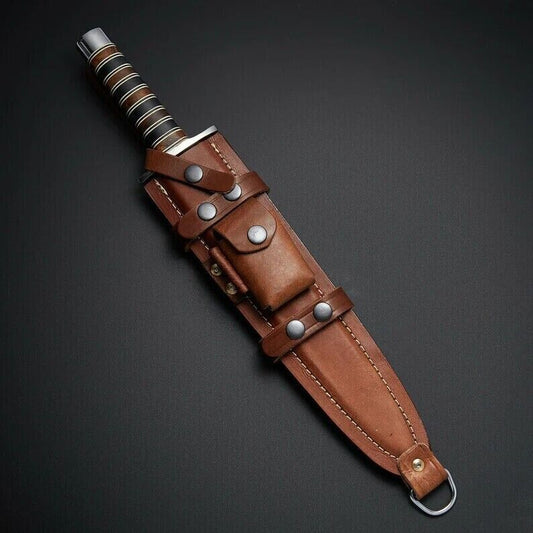 Heritage Forge Handmade Arkansas Toothpick Damascus Steel Dagger with Wood Handle and Sheath