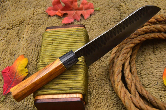 Custom 13.3" Handmade Hammered Spring Steel 5160 Chef Knife – Walnut Wooden Handle