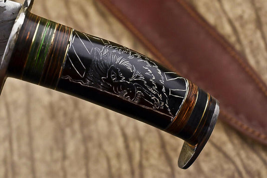 15" Handmade Damascus Steel Bowie Knife – Bull Horn Handle