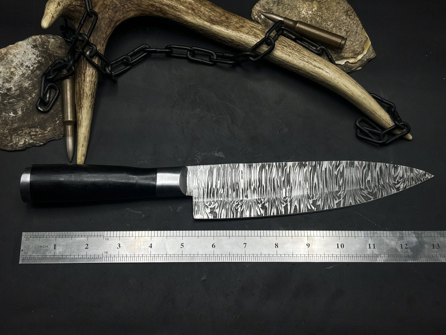 Damascus Steel Kitchen Chef EDC knife Wood Handle, Cow Leather Sheath