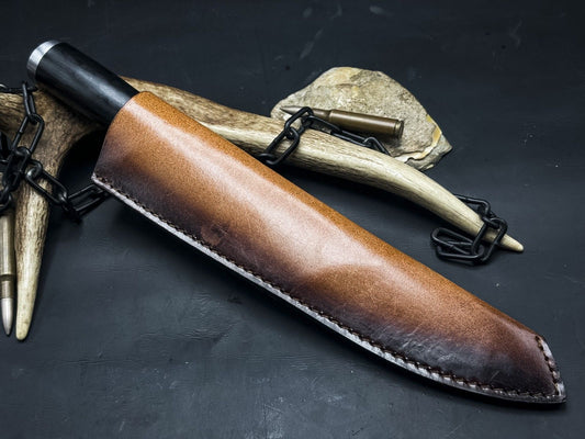 Damascus Steel Kitchen Chef EDC knife Wood Handle, Cow Leather Sheath