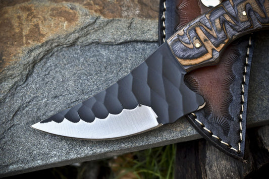 8" AUS-8 Steel Skinner Knife – Hardwood Handle, Leather Sheath, Rare Hunting Edition