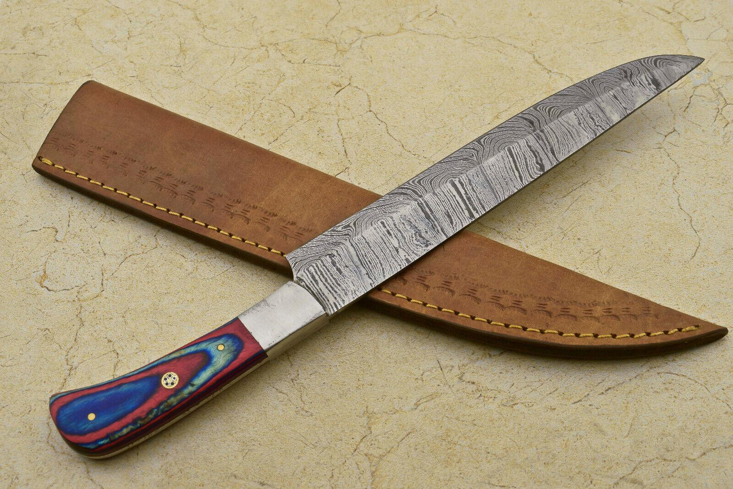 RARE CUSTOM DAMASCUS LARGE CHEF Kitchen Chef Knife - PAKKA WOOD